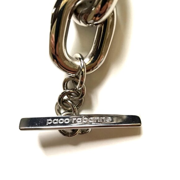 Paco Rabanne Silver Tone Chain Link Bracelet Womens Toggle Logo Engraved Brass - Picture 8 of 11